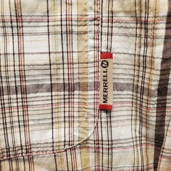 Merrell Mens Plaid Short Sleeve Metal Button Up Shirt Medium Outdoor Adventure - Picture 7 of 11